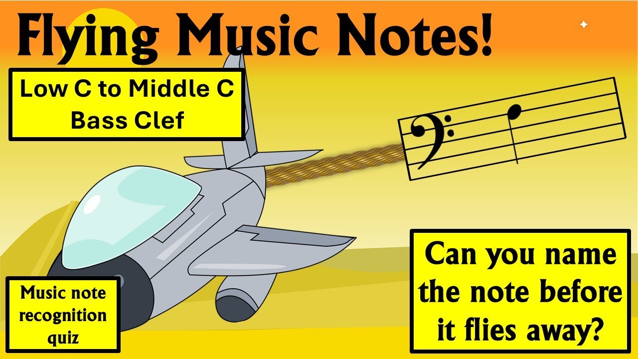 Bass Clef Music Notes Recognition Quiz for beginners - tests the notes from middle C to the C below