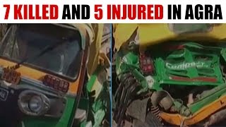 Agra truck auto collision kills 7, injures 5 : Watch video | Oneindia News(Agra tragic road accident killed at least 7 people and injured 3 after a speeding truck rammed into three autos on the Agra Mathura Highway. According to a ..., 2017-03-06T04:07:45.000Z)