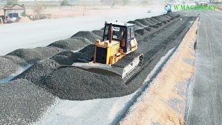 Nice Full Processing Bulldozer Pushing Gravel Installing New Roads Techniques Skills Grading