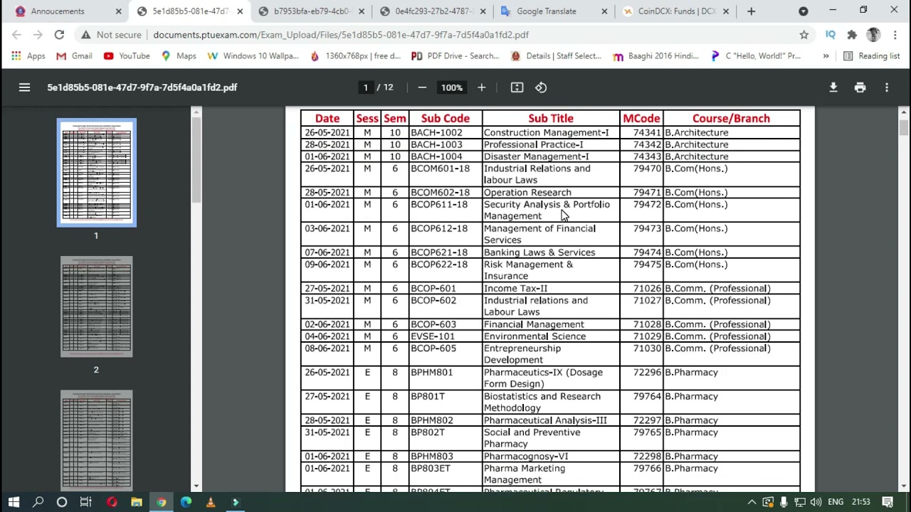 FINAL DATE SHEET REGULAR & REAPPER   ||PTU REAPPEAR EXAMS 2021 DATE OF APPLICATION FOR REAPPEAR||