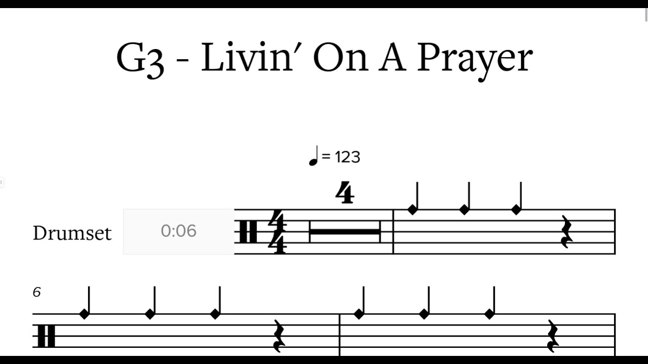 Living On A Prayer - Drumless -  Bon Jovi -  Drumscore
