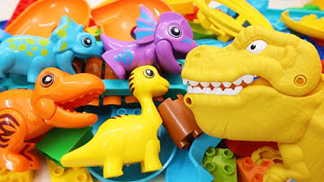 Satisfying Building Blocks Marble Run ASMR Big Mouth Dinosaur & Marbles