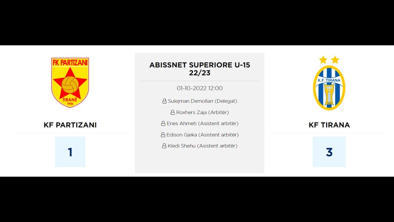 KF Partizani U15 vs KF Tirana U15 (1-3) (01.10.2022)