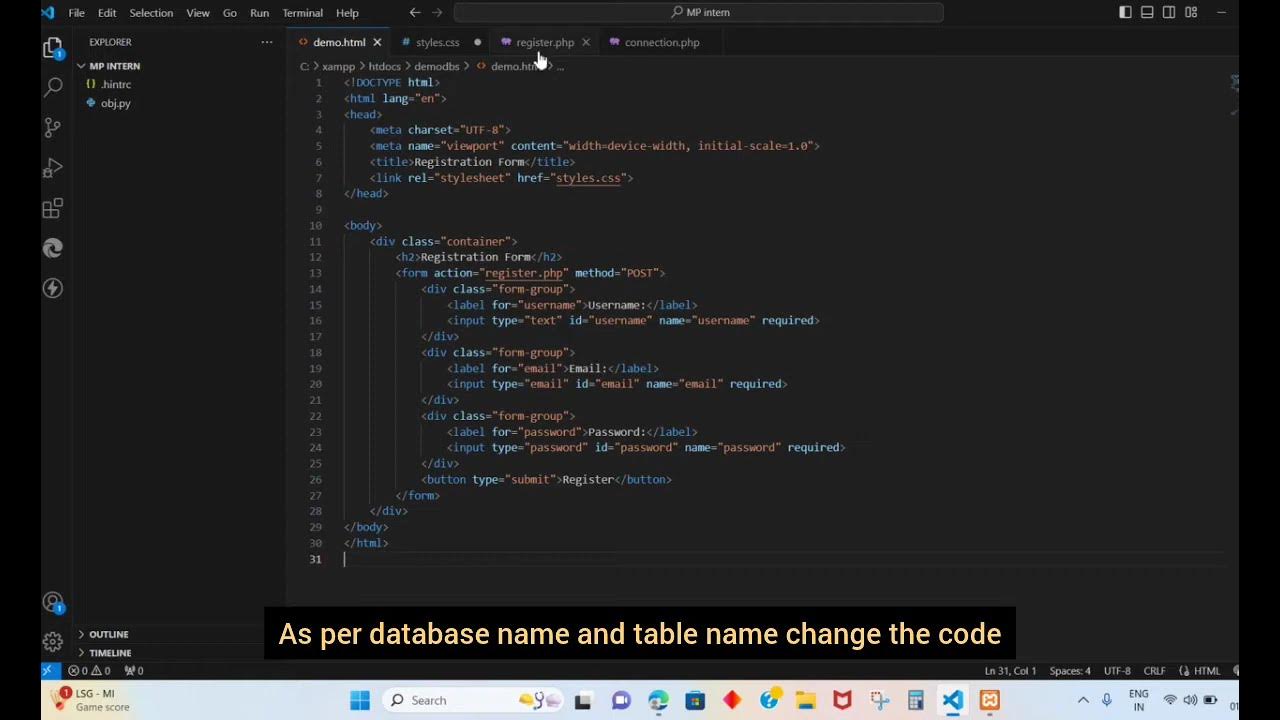 How to connect html form with MySQL database using PHP - YouTube