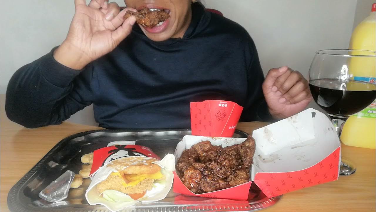 Eating KFC dunked wings, boxmaster wrap and chicken nuggets YouTube