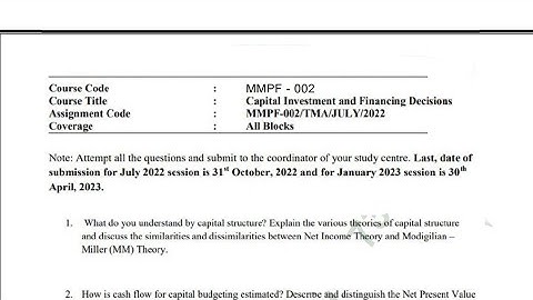 IGNOU MMPF - 002 Solved Assignment Jan 2023 PDF | MBA | Capital Investment and Financing Decisions