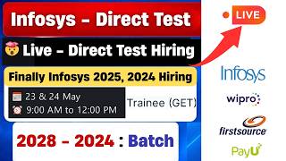 😱Infosys Direct Test - 18 May | Direct Test Hiring 2026 - 23 May | 2026, 2027, 2028 Batch Hiring