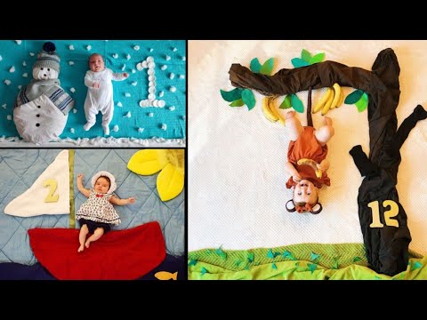 Baby photoshoot 0-12 month ideas | DIY baby photoshoot | Monthly baby photoshoot ideas