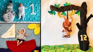 Baby photoshoot 0-12 month ideas | DIY baby photoshoot | Monthly baby photoshoot ideas