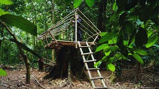 Solo Bushcaft: Build a Survival shelter on the large tree. Build a garden in the deep forest - P.1