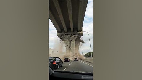 The bridge support collapsed after theearthquake, but it was just the outerconcrete #crash #car