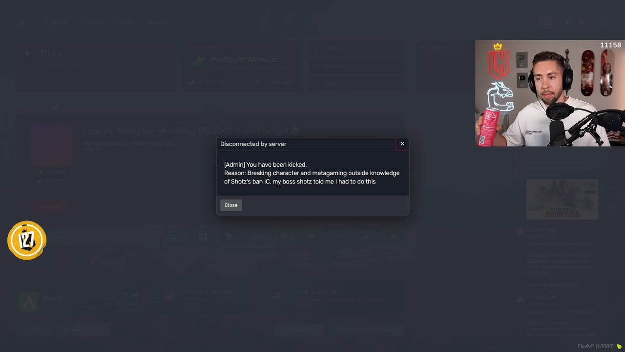 Mr. K gets Kicked from the Server by Shotz | ProdigyRP 2.5