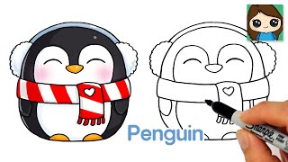 How to Draw a Winter Penguin ❄️Cute Christmas Art - YouTube