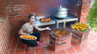 Build a stove with bricks and cement - Cook food for animals - Live With Nature | Tiểu Ca Daily Life