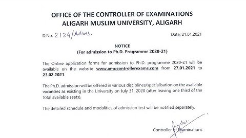 Amu ph.d admission notice 2021-22