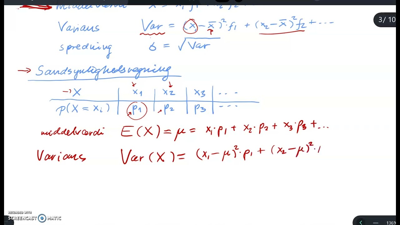 middelværdi og spredning for stokastisk variabel