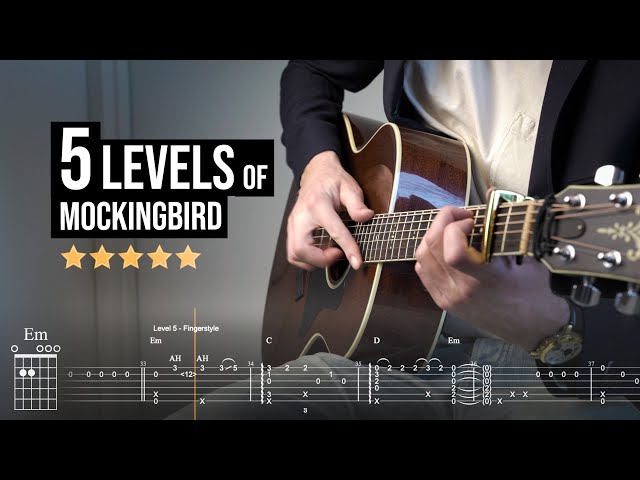 Mockingbird in 5 Levels (Eminem fingerstyle guitar cover) | Tabs + Chords + Lyrics class=