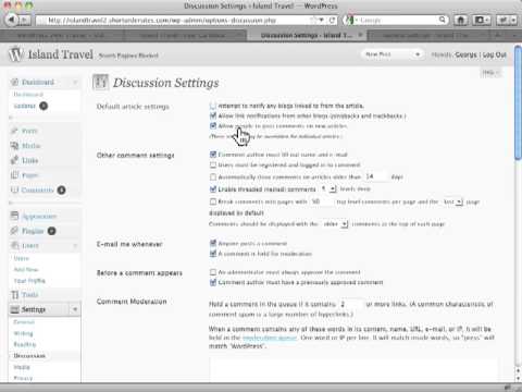 Check Default Settings in Admin area Wordpress