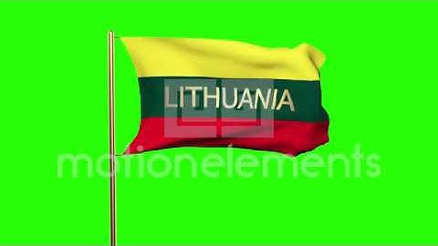 Lithuania Flag With Title Waving In The Wind. Looping Sun Rises Style. Animation Stock Animation