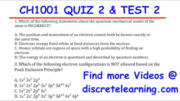 CH1001 TEST 2 Atomic Structure & Chemical Equilibrium