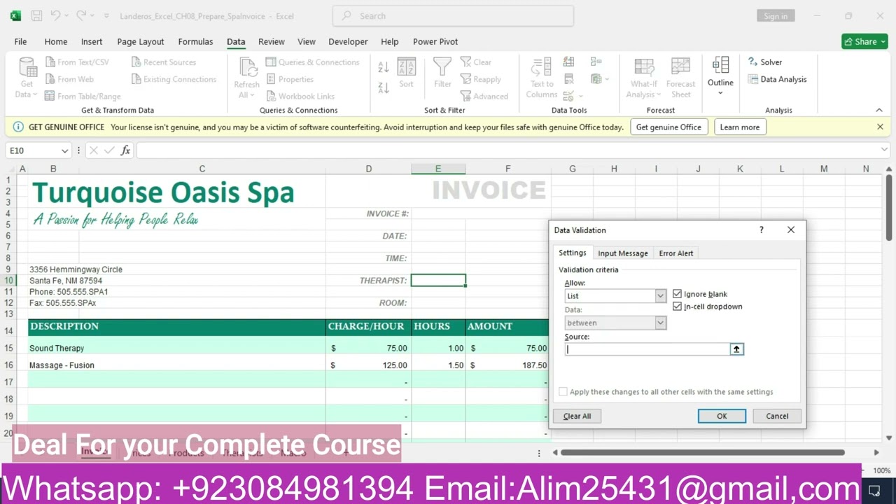 YO22_Excel_Ch08_Prepare_SpaInvoice | YO22 Excel Ch08 Prepare SpaInvoice | Ch08_Prepare_SpaInvoice