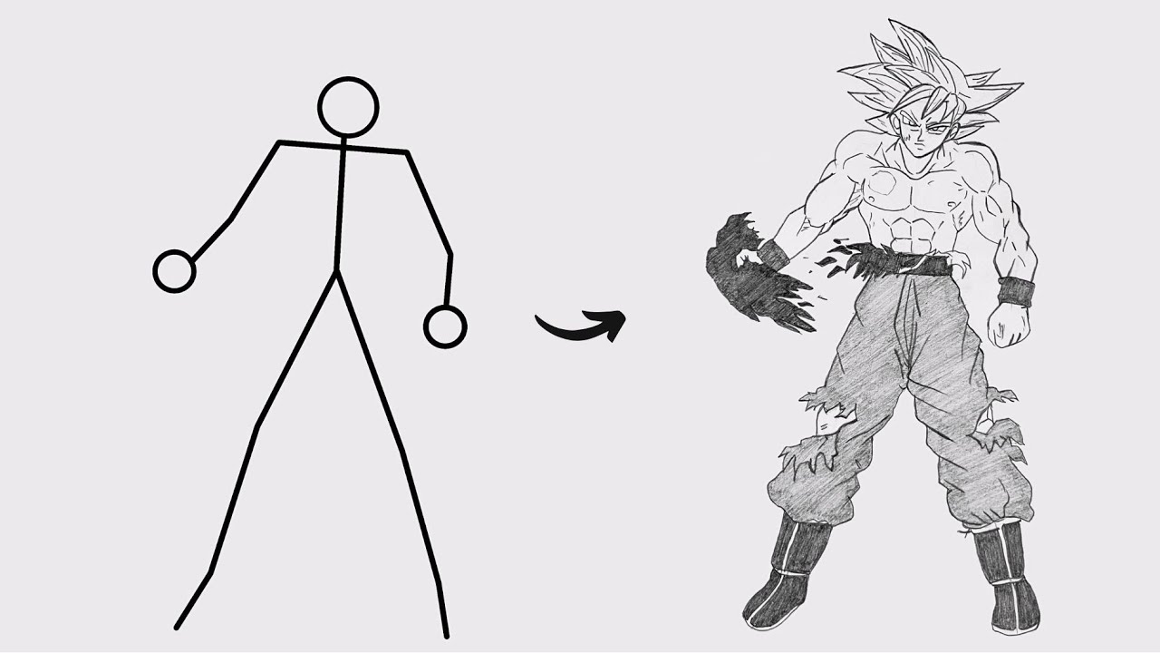 How to draw Goku Full Body out of Stick Man | Easy Step by Step