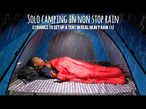 SOLO CAMPING HEAVY RAIN - RELAXING INSIDE THE TENT & ENJOY SOUND OF NATURE - ASMR