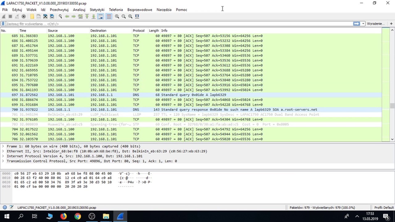 Linksys LAPAC1750 przechwytywanie pakietów - Packet Capture