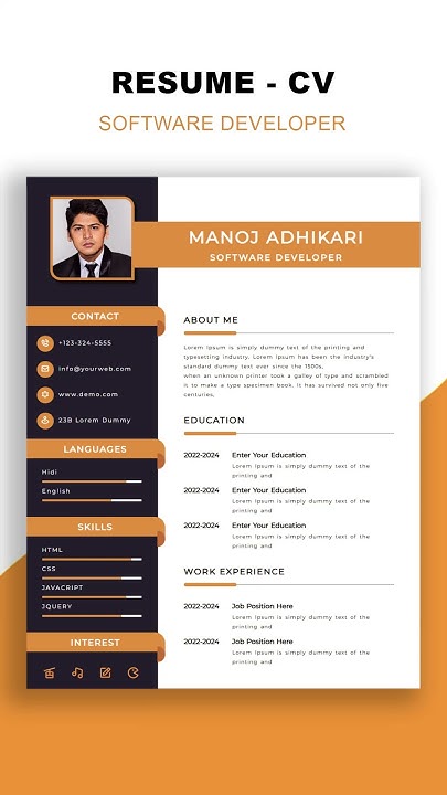 How to create the Resume CV design using HTML and CSS -- Resume Design ...