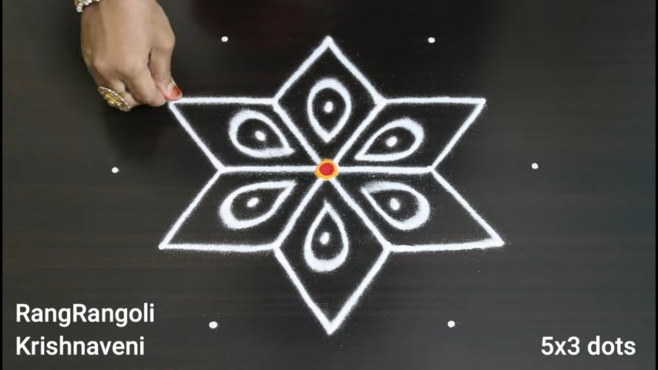 Creative Kolams🌷5x3 dots Traditional Muggulu🌷Daily Rangoli Designs🌷RangRangoli Krishnaveni