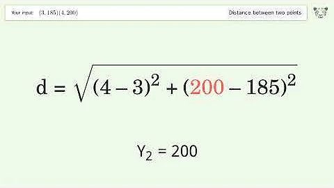 Find the distance between two points p1 (3,185) and p2 (4,200): Step-by-Step Video Solution