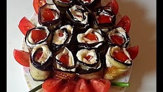 Острая закуска,рулетики из баклажанов с сыром и чесноком.