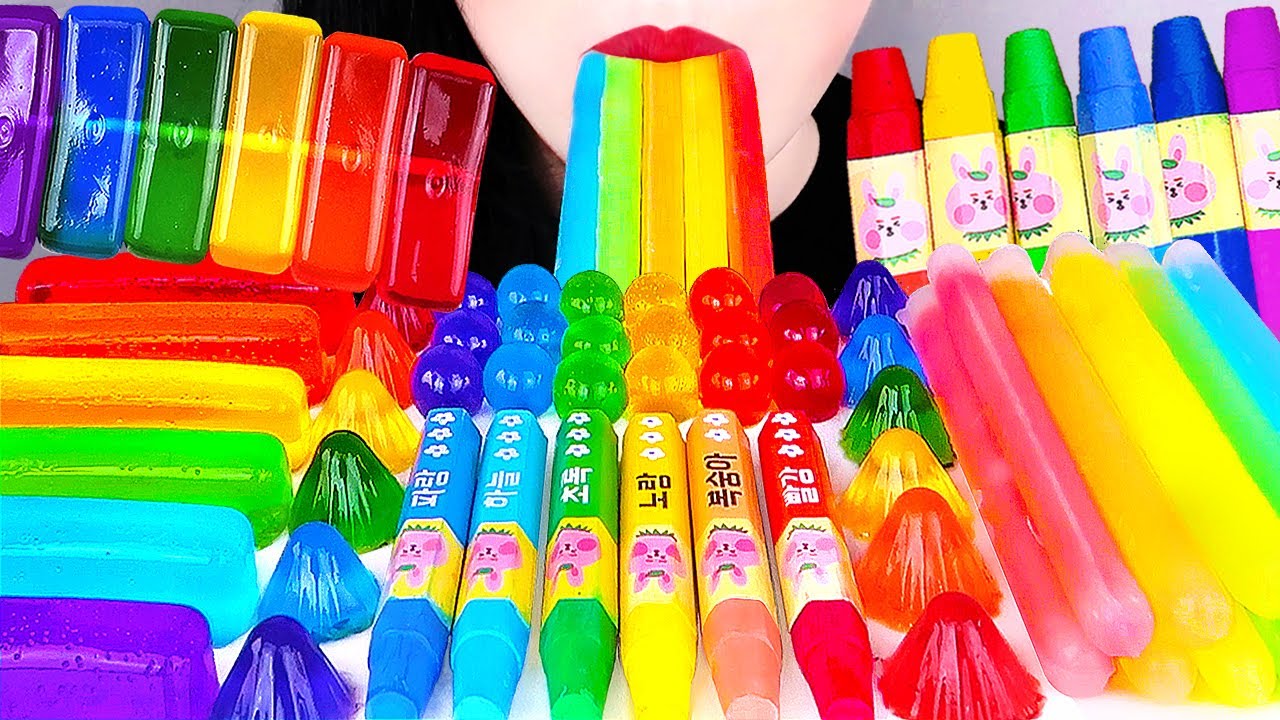 ASMR EDIBLE CRAYONS, NIK-L-NIP WAX STICK, RAINBOW JELLY 먹는 크레파스, 무지개 구슬젤리, 닉클립 왁스병 EATING SOUNDS 먹방