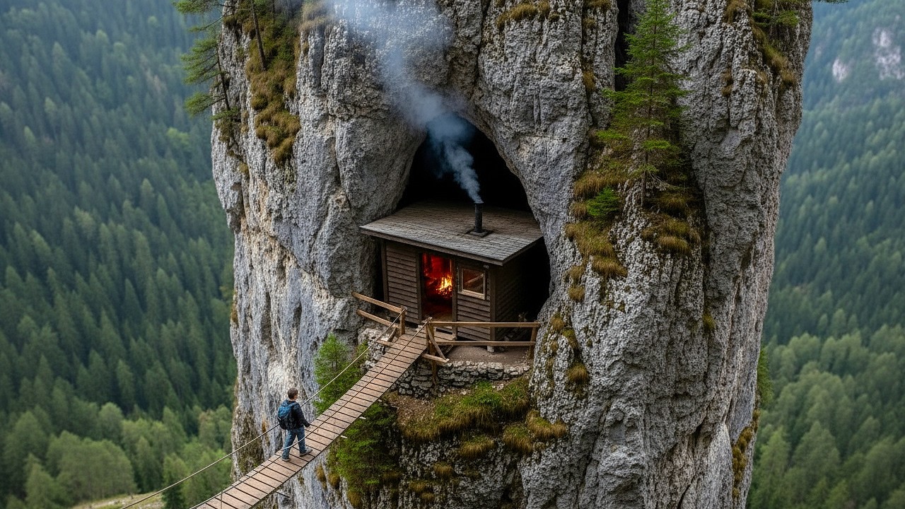 60 Days of Surviving Alone: ​​I Built a Shelter on a Cliff, Cooking and Overnight.