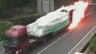 Heldentat eines Lastfahrers: Truck rast brennend aus Tunnel