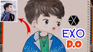 حَوَّلت D.o إلى chibi عضو في فرقة EXO بالخطوات || How to DRAW D.O Member of EXO band