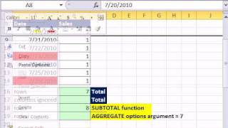 Excel 2010 Magic Trick 662: AGGREGATE function Ignores Hidden Rows for Calculations