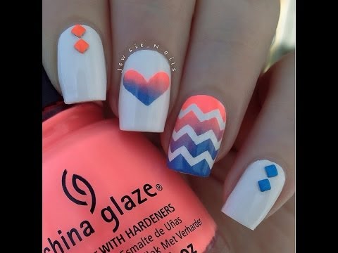 Gradient Heart AND Gradient Chervron Nail Art Tutorial!