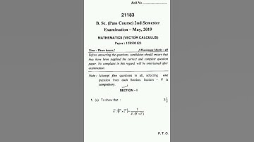 BSc 2nd sem Mathematics (vector Calculus) question paper 2019-20 # MDU