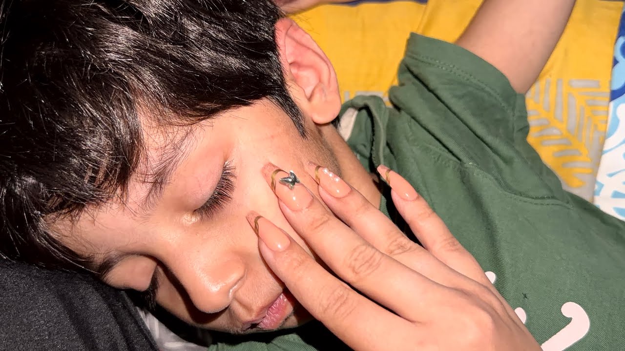 ASMR Scratching my brother in sleep with Long Nails 