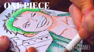 ONE PIECE】一発描き筆ペンでワンピース｢ゾロ｣描いてみた│How to draw