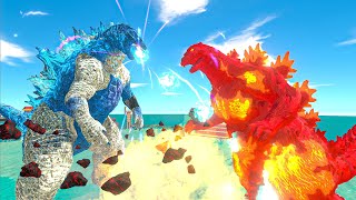 Team Ice + Ice Thermo Godzilla VS Fire Burning Godzilla + Team Fire  Animal Revolt Battle Simulator