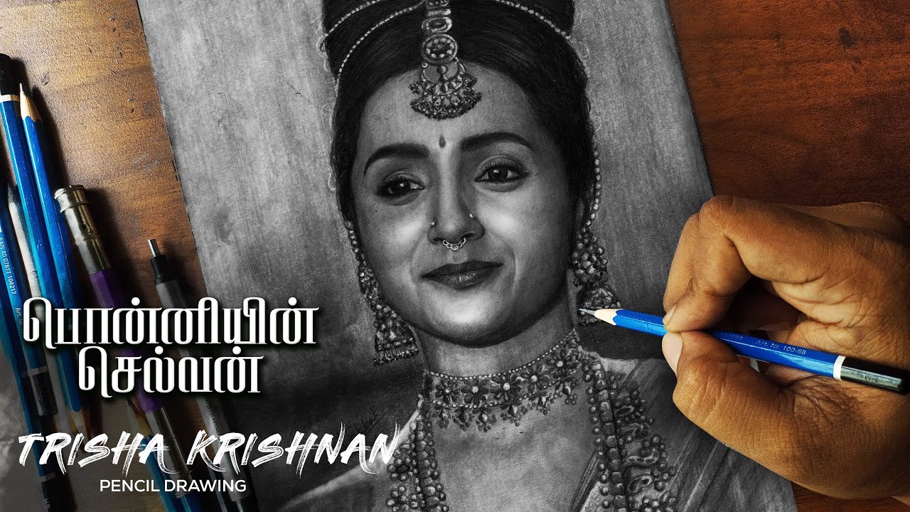 Ponniyin Selvan | Kundavai | Trisha | Pencil Drawing | #ponniyinselvan #ps1  #trisha #diwali vlog - YouTube