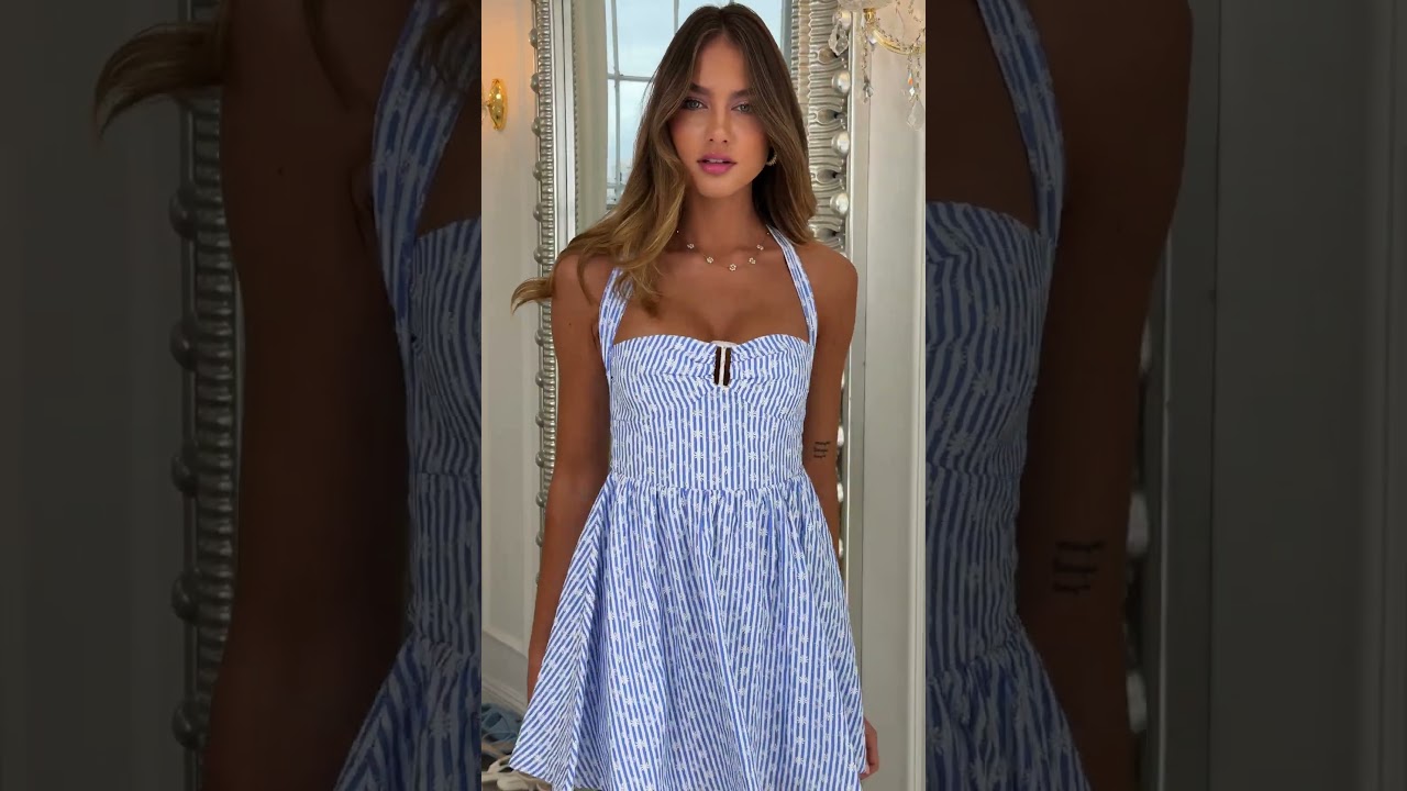 Coastal Cutie Vibes 💙 Striped Floral Halter Dress for Your Next Seaside Escape