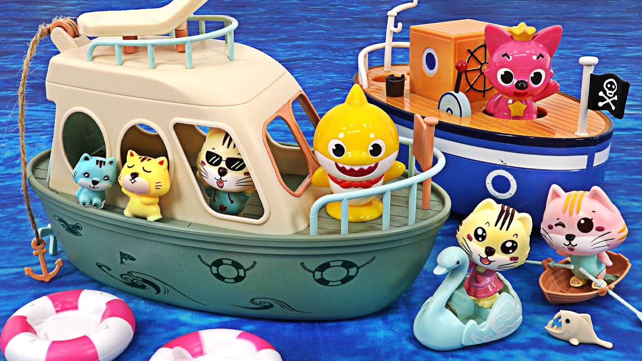 Get on a Boat and go to the Sea! Baby Shark, Pinkfong, and Cat's