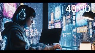 40 Minute Tokyo Rain Study Timer ☔ | Girl in Tokyo Rain Ambience for Focus & Relax #animation