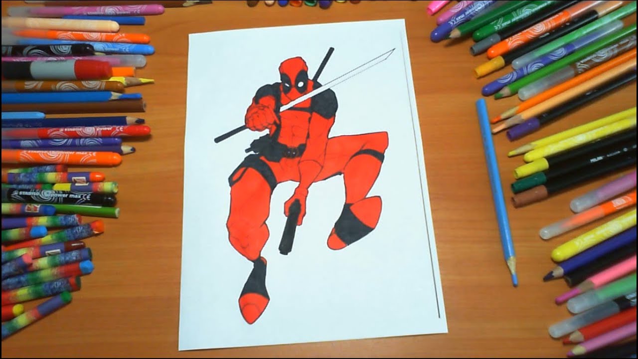 Deadpool Coloring Pages Kids Colors Superheroes Colored Markers Felt Pens