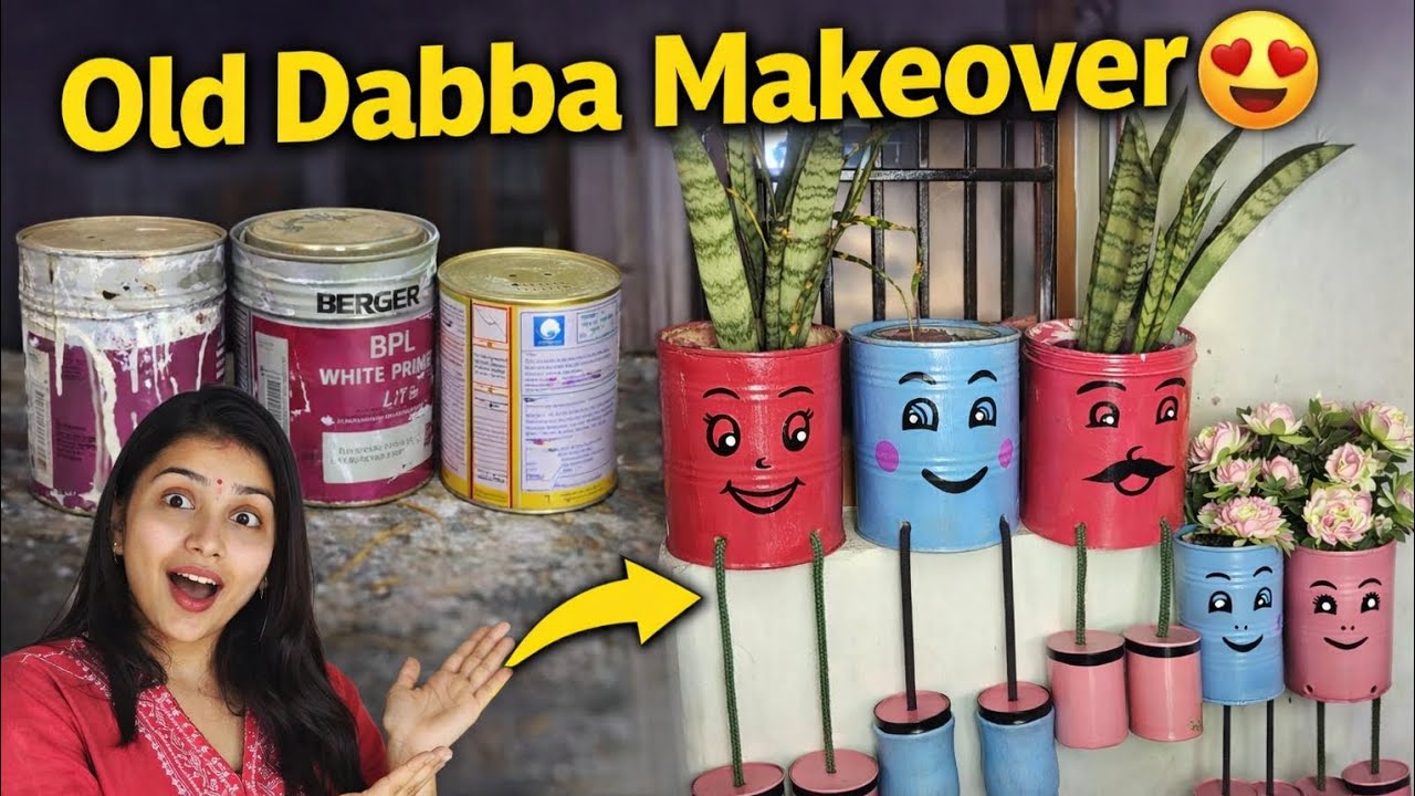 Old Paint Dabbey Se Cute Face Planters 😍 | Best Out of Waste DIY”... 