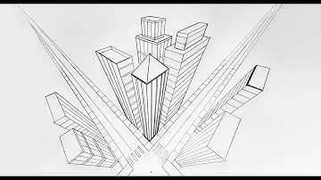 How to draw in three point perspective, city buildings bird