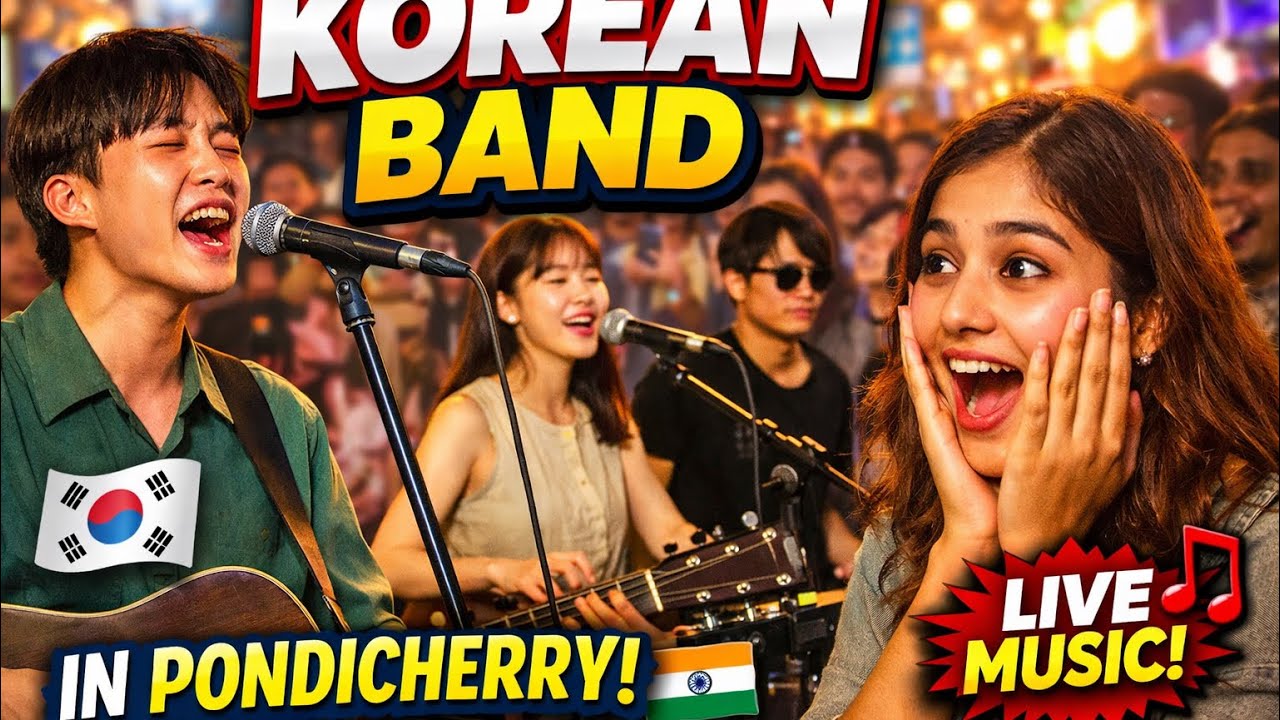 South Korean Music Band Performing Live in Pondicherry 🇰🇷🎶 | Unexpected Street Vibes